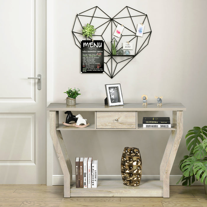 Tavolo con cassetto e 3 ripiani da studio e ufficio-Consolle per ingresso e salone multiuso 120x30x81cm Grigio