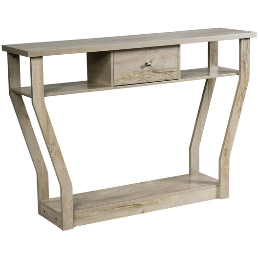 Tavolo con cassetto e 3 ripiani da studio e ufficio-Consolle per ingresso e salone multiuso 120x30x81cm Grigio