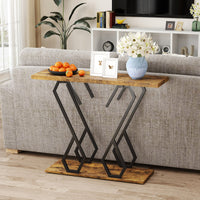 Tavolo consolle effetto marmo con piedini regolabili struttura in metallo, Tavolo d'ingresso 100x30x79cm Marrone-Consolle