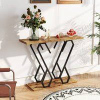 Tavolo consolle effetto marmo con piedini regolabili struttura in metallo, Tavolo d'ingresso 100x30x79cm Marrone-Consolle