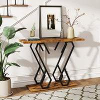 Tavolo consolle effetto marmo con piedini regolabili struttura in metallo, Tavolo d'ingresso 100x30x79cm Marrone-Consolle