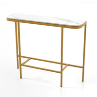 Consolle moderna per divano con piano in finto marmo e struttura metallica, Tavolo dietro divano per soggiorno e atrio Bianco-Consolle