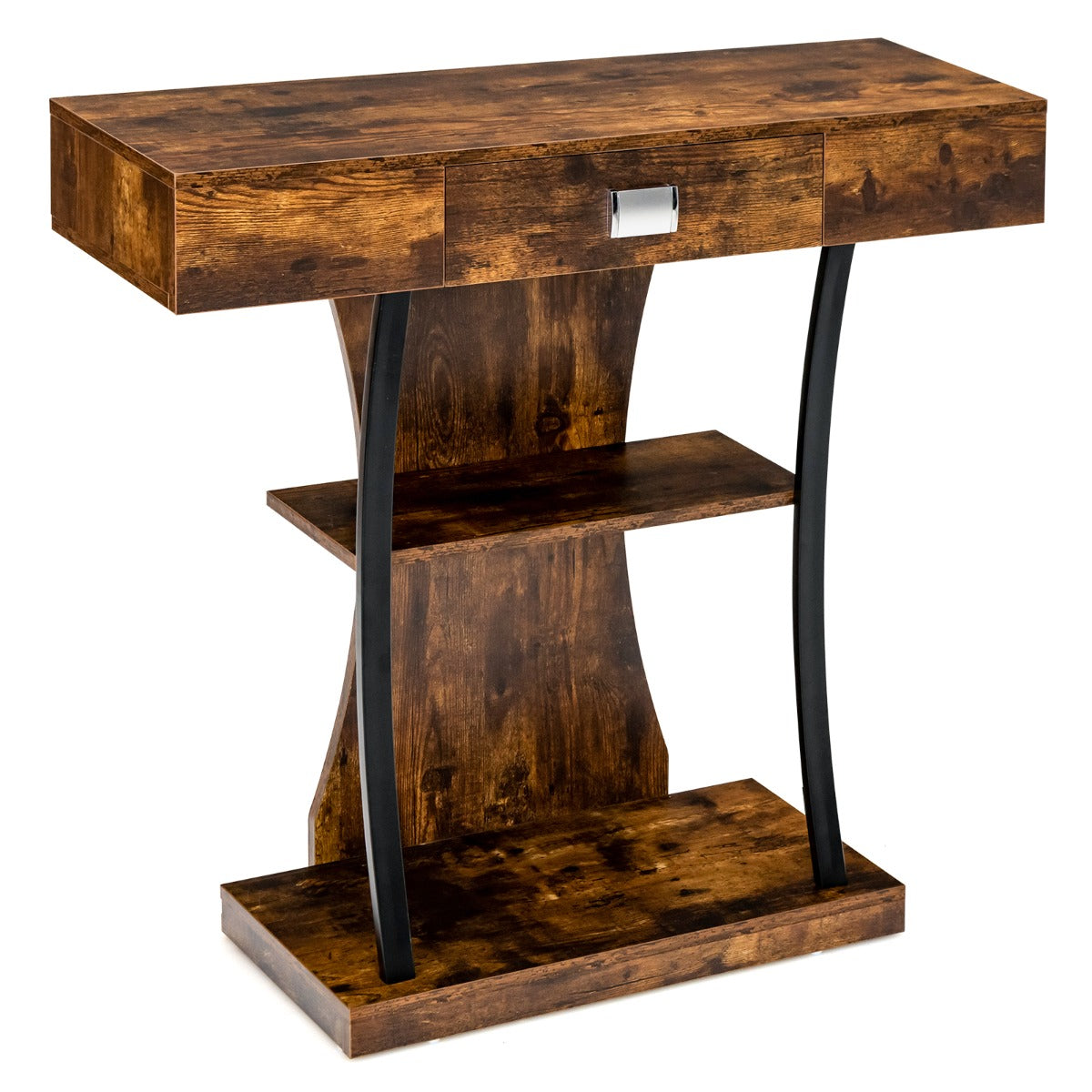 Tavolo consolle con cassetto ripiani per piccoli spazi-Tavolo moderno per  ingresso Marrone
