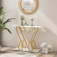 Tavolo consolle effetto marmo con piedini regolabili struttura in metallo, Tavolo d'ingresso 100x30x79cm Bianco-Consolle