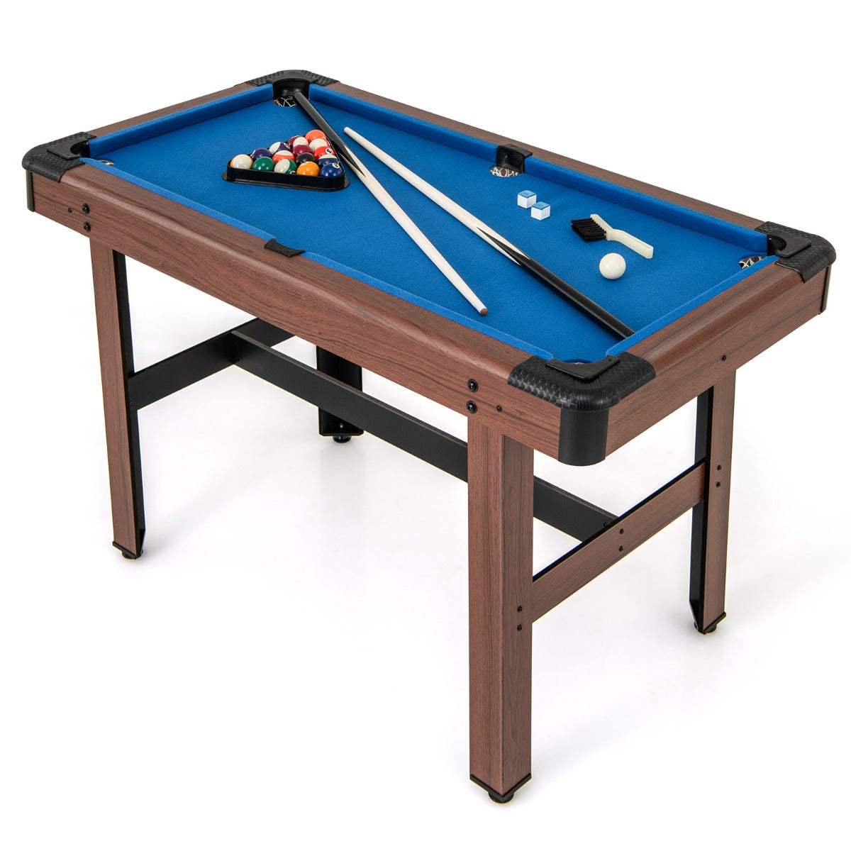 Tavolo da biliardo 122cm con set completo di palline 2 steccette 2 gessi, Tavolo da gioco da biliardo in legno Blu-Stanza dei giochi