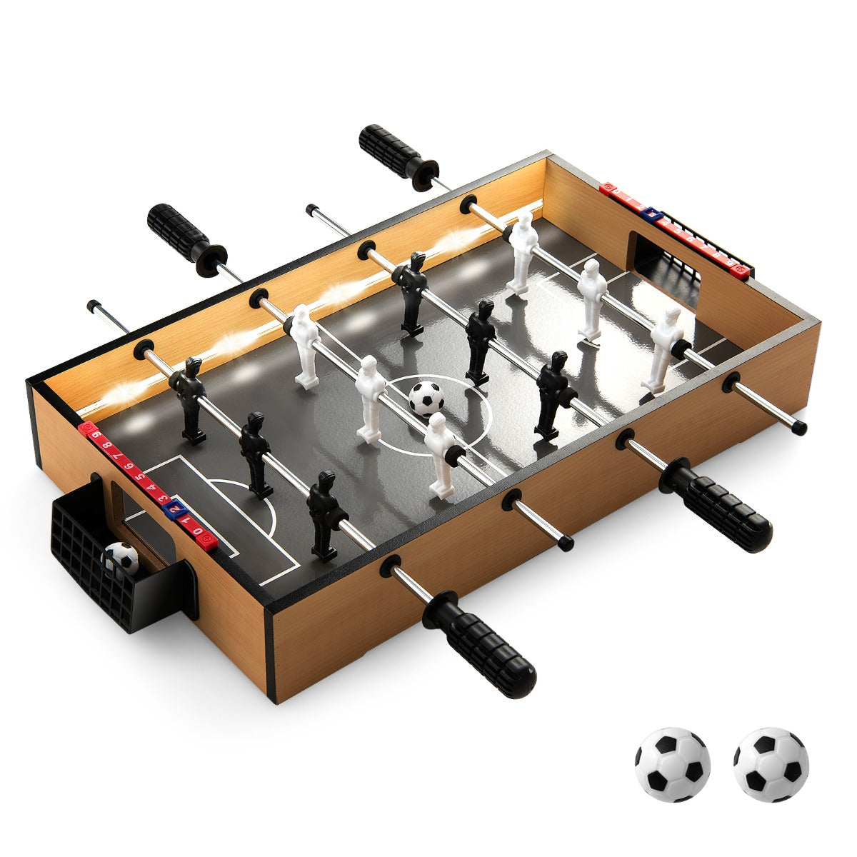 Tavolo da calcio da gioco con LED da 51 cm salvaspazio con maniglia antiscivolo 2 palloni, Tavolo da calcio Naturale-Stanza dei giochi