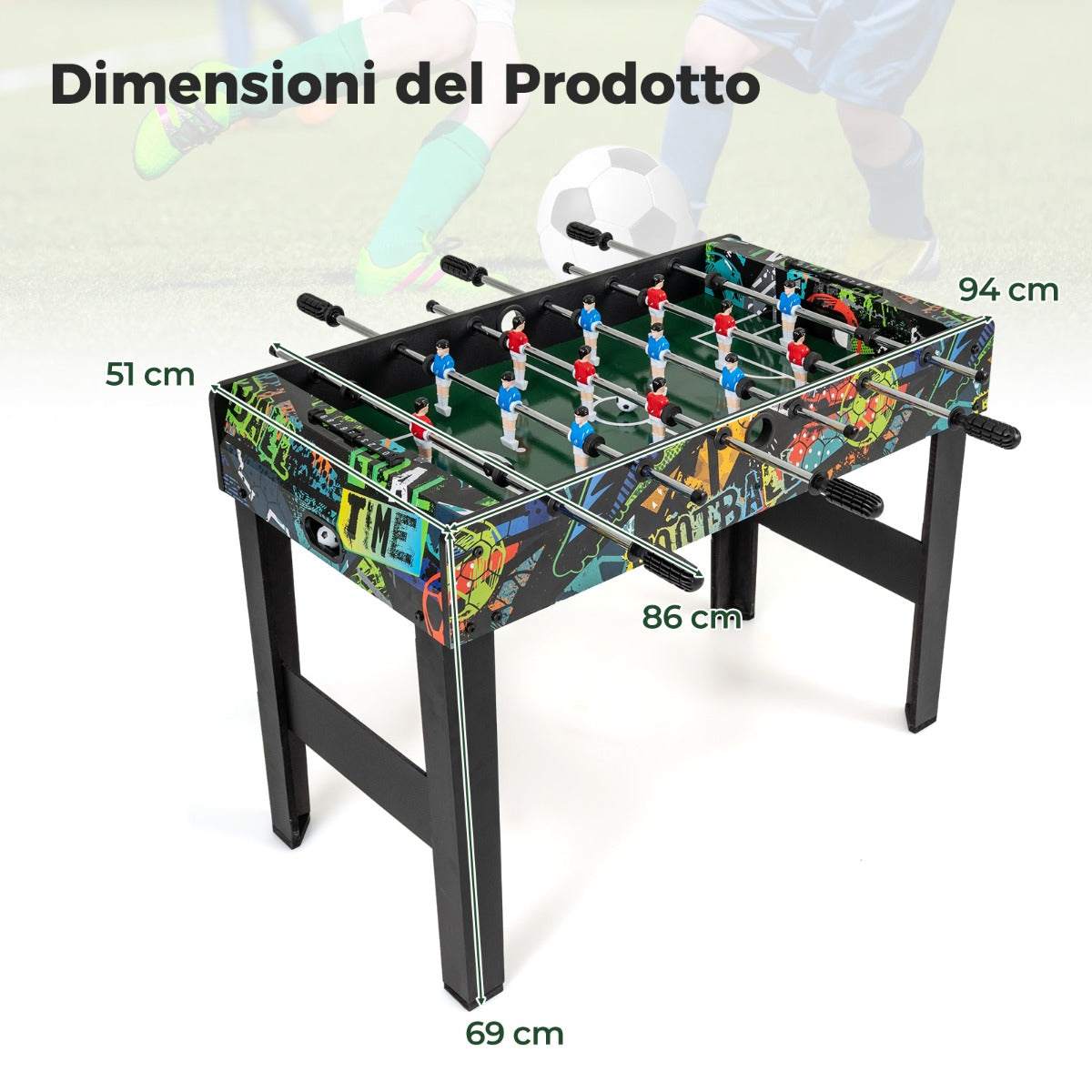 Tavolo da calcio balilla gioco 2 in 1 con gambe rimovibili, Tavolo da calcio balilla libero con 2 palline Nero-Stanza dei giochi