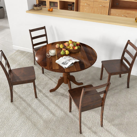 Tavolo da cucina in legno di gomma con base a piedistallo per sala, Tavolo da pranzo rotondo 100 cm per 4 persone Noce-Tavoli da esterno