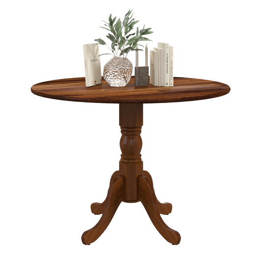 Tavolo da cucina in legno di gomma con base a piedistallo per sala, Tavolo da pranzo rotondo 100 cm per 4 persone Noce-Tavoli da esterno