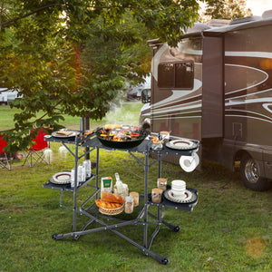 Tavolo da cucina da campeggio con piano in alluminio resistente al calore tavoli laterali, Tavolo pieghevole 135x54x88cm-Tavoli e sedie da campeggio