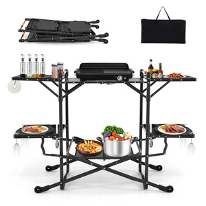 Tavolo da cucina da campeggio con piano in alluminio resistente al calore tavoli laterali, Tavolo pieghevole 135x54x88cm-Tavoli e sedie da campeggio