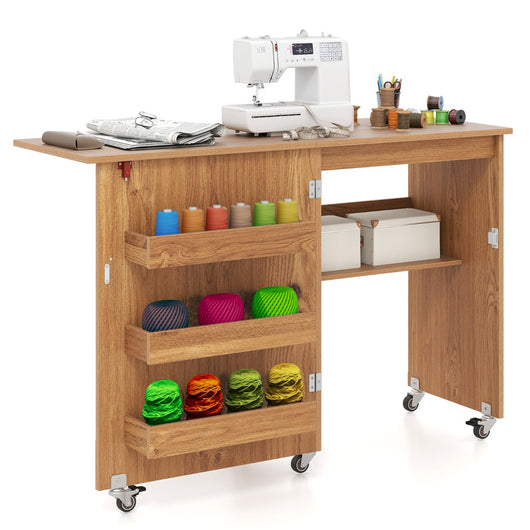 Carrello per artigianato con ripiano e contenitori per camera da letto, Tavolo da cucito pieghevole con stazione di ricarica Naturale-Scrivanie