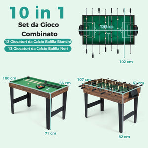 Tavolo da gioco 10 in 1 calcio balilla air hockey bowling, Tavolo da gioco 10 in 1 scacchi dama backgammon Marrone-Stanza dei giochi