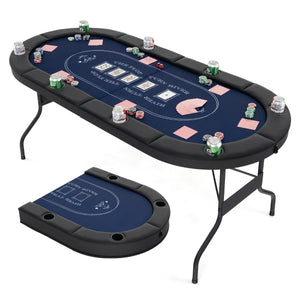 Tavolo da poker pieghevole 182cm per 8 giocatori, Tavolo da gioco ovalo per blackjack texas hold¡¯em Blu-Fiche e set da poker