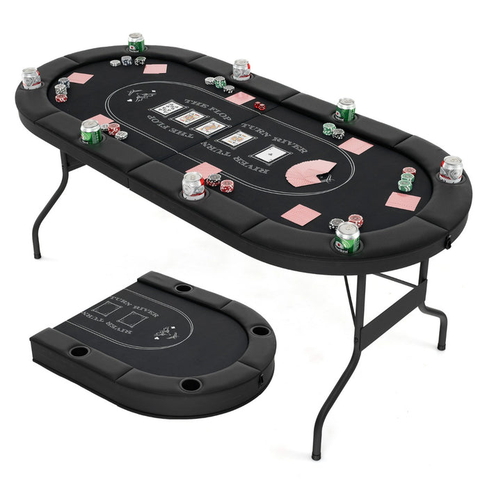Tavolo da poker pieghevole 182cm per 8 giocatori, Tavolo da gioco ovalo per blackjack texas hold¡¯em Nero-Fiche e set da poker