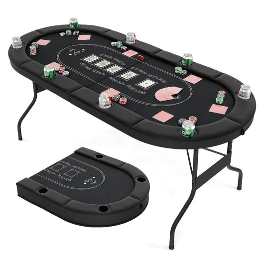Tavolo da poker pieghevole 182cm per 8 giocatori, Tavolo da gioco ovalo per blackjack texas hold¡¯em Nero-Fiche e set da poker