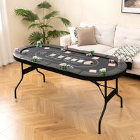Tavolo da poker pieghevole 182cm per 8 giocatori, Tavolo da gioco ovalo per blackjack texas hold¡¯em Nero-Fiche e set da poker