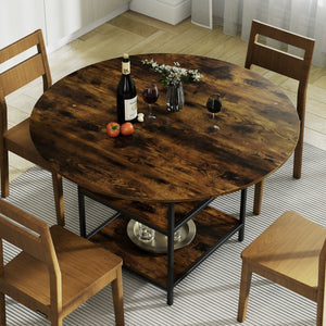 Tavolo da pranzo rotondo rustico ripiano aperto a 2 livelli, Tavolo da pranzo rotondo 120 cm per 4-6 persone Marrone-Tavoli e sedie da pranzo