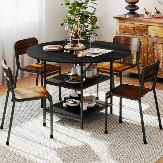 Tavolo da pranzo rotondo rustico ripiano aperto a 2 livelli, Tavolo da pranzo rotondo 120 cm per 4-6 persone Nero-Tavoli e sedie da pranzo