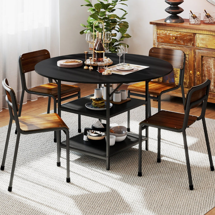 Tavolo da pranzo rotondo rustico ripiano aperto a 2 livelli, Tavolo da pranzo rotondo 120 cm per 4-6 persone Nero-Tavoli e sedie da pranzo