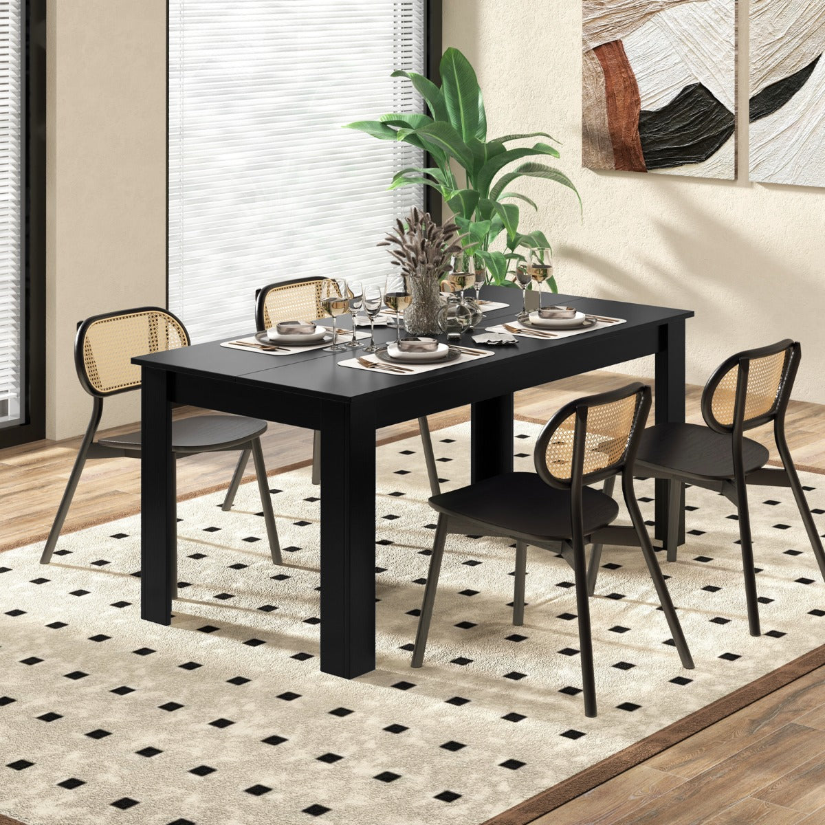 Tavolo da pranzo rettangolare con gambe robuste, Tavolo moderno sala da pranzo per 8 persone Nero-Tavoli da pranzo