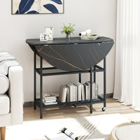 Tavolo da pranzo pieghevole mobile per 2-4 persone con 2 mensole di stoccaggio-Tavolo a ribalta per sala da pranzo Nero