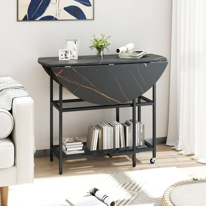 Tavolo da pranzo pieghevole mobile per 2-4 persone con 2 mensole di stoccaggio-Tavolo a ribalta per sala da pranzo Nero