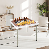 Tavolo da scacchi pieghevole da 90 cm con tappetino rimovibile-Tavolo quadrato portatile in plastica con portabicchieri e manico per feste e campeggio