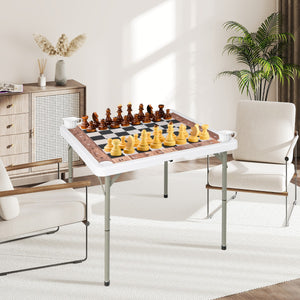 Tavolo da scacchi pieghevole da 90 cm con tappetino rimovibile-Tavolo quadrato portatile in plastica con portabicchieri e manico per feste e campeggio