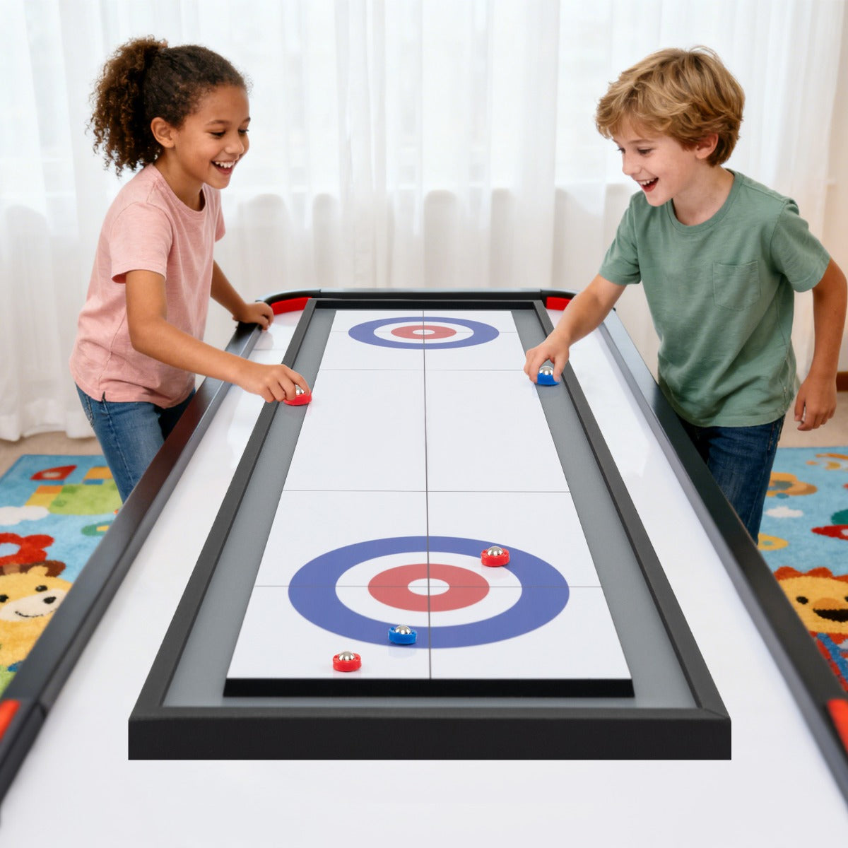 Shuffleboard da tavolo gioco da tavolo 2 in 1 con 8 dischi set combinato portatile in legno, Shuffleboard gioco per adulti-Stanza dei giochi