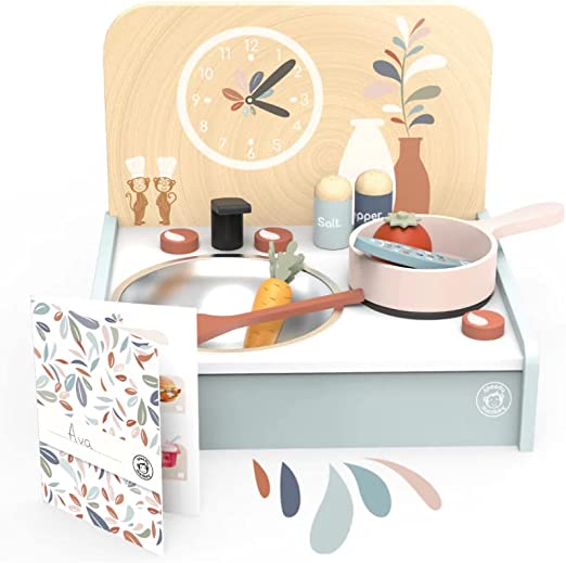 Set Pranzo Giocattolo da Bambini Cucina Giocattolo Accessori Gioco Giocattoli di Legno Cibo tè Regalo Ragazze Giochi Pra