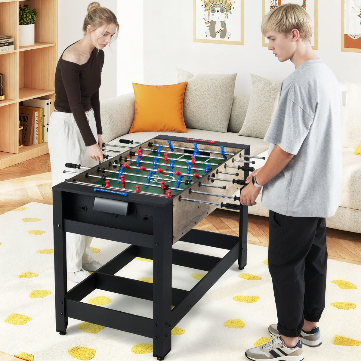 Tavolo foosball e biliardo combo con gambe da interno per casa, Tavolo multi-gioco 2-in-1 con rotazione Nero-Stanza dei giochi