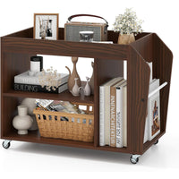 Tavolo laterale e libreria a 3 ripiani con ruote universali-Comodino con 3 scomparti e 1 ripiano laterale in legno