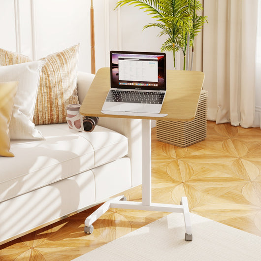 Tavolo pieghevole per laptop su ruote con piano inclinabile a 90¡ã, Tavolino regolabile in altezza Naturale-Tavolini per laptop