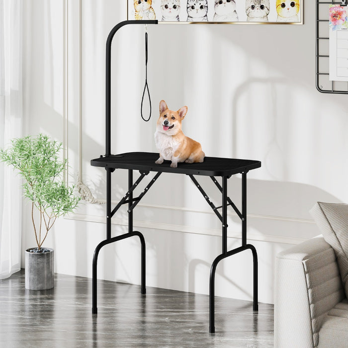 Stazione di bellezza pieghevole per animali domestici per il bagno-Tavolo per toelettatura cani con bracci regolabili in altezza Nero