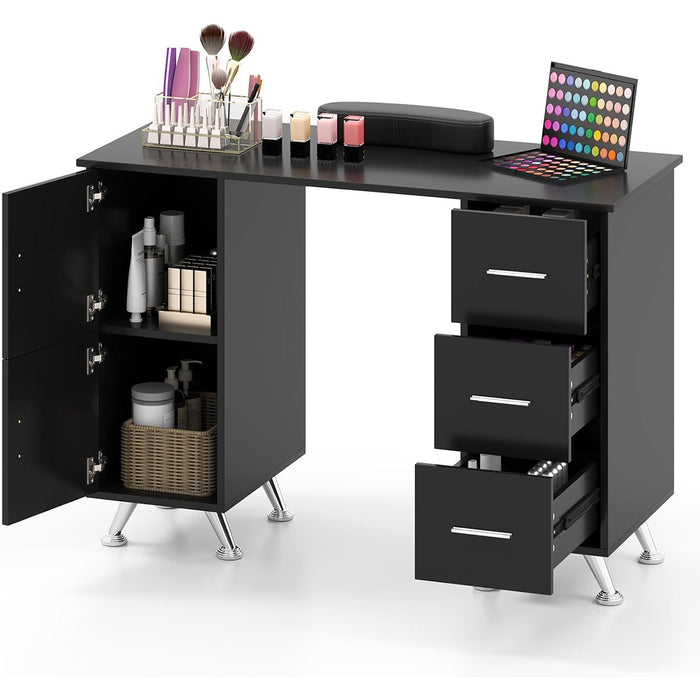 Tavolo per unghie con cassetti, Postazione lavoro in legno per nail art per salone di bellezza Nero-Scrivanie
