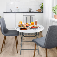 Tavolo tondo pieghevole da 81 cm con piano HDPE e gambe in metallo, Tavolo in plastica per esterno e interno Bianco-Tavoli da esterno