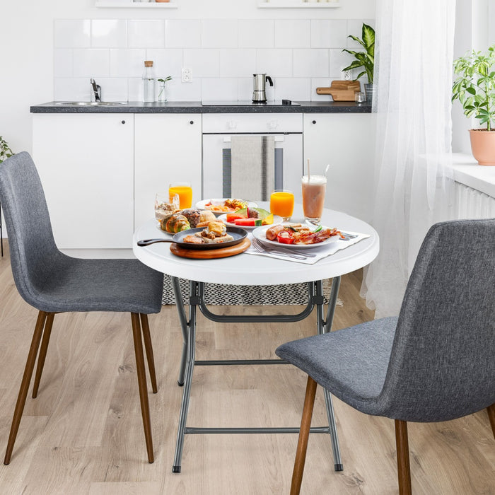 Tavolo tondo pieghevole da 81 cm con piano HDPE e gambe in metallo, Tavolo in plastica per esterno e interno Bianco-Tavoli da esterno