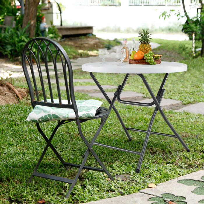 Tavolo tondo pieghevole da 81 cm con piano HDPE e gambe in metallo, Tavolo in plastica per esterno e interno Bianco-Tavoli da esterno