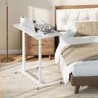 Tavolo portatile per laptop con ruote bloccabili e struttura in metallo per spazi ridotti-Scrivania mobile regolabile in altezza a forma di C Bianco