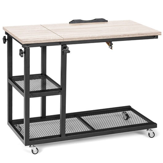 Tavolo regolabile in altezza con superficie inclinabile, Tavolino laterale a forma di C per computer Naturale-Tavolini per laptop