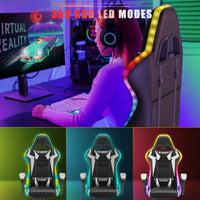 Sedia Gaming RGB LED - RATTANTREE - Sedia poltrona da gaming per ufficio videogiochi reclinabile - sedia gaming ergonomica in Pelle Pu - con Poggiatesta - Bianco