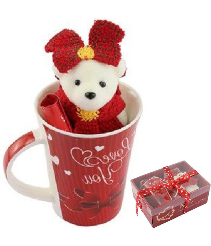 Tazza Con Peluche Orsetta Bianca In Confezione Regalo Per San Valentino 63299         