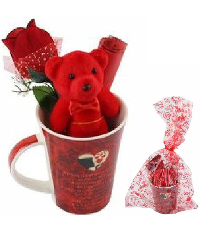 Tazza Con Peluche Orsetto Rosso Regalo San Valentino Con Fiore Confezione 63297         