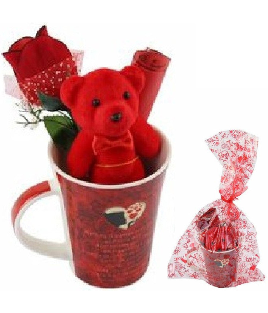 Tazza Con Peluche Orsetto Rosso Regalo San Valentino Con Fiore Confezione 63297         