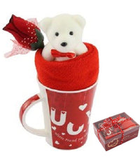 Tazza Orsetto Bianco In Peluche Fiore Confezione Regalo Per San Valentino 63298         