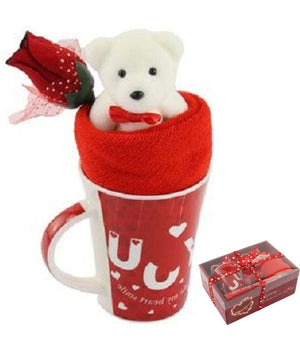 Tazza Orsetto Bianco In Peluche Fiore Confezione Regalo Per San Valentino 63298         