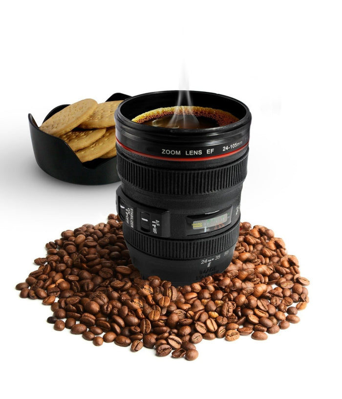 Tazza Per Bevande A Forma Di Obiettivo Di Macchina Fotografica Con Coperchio         