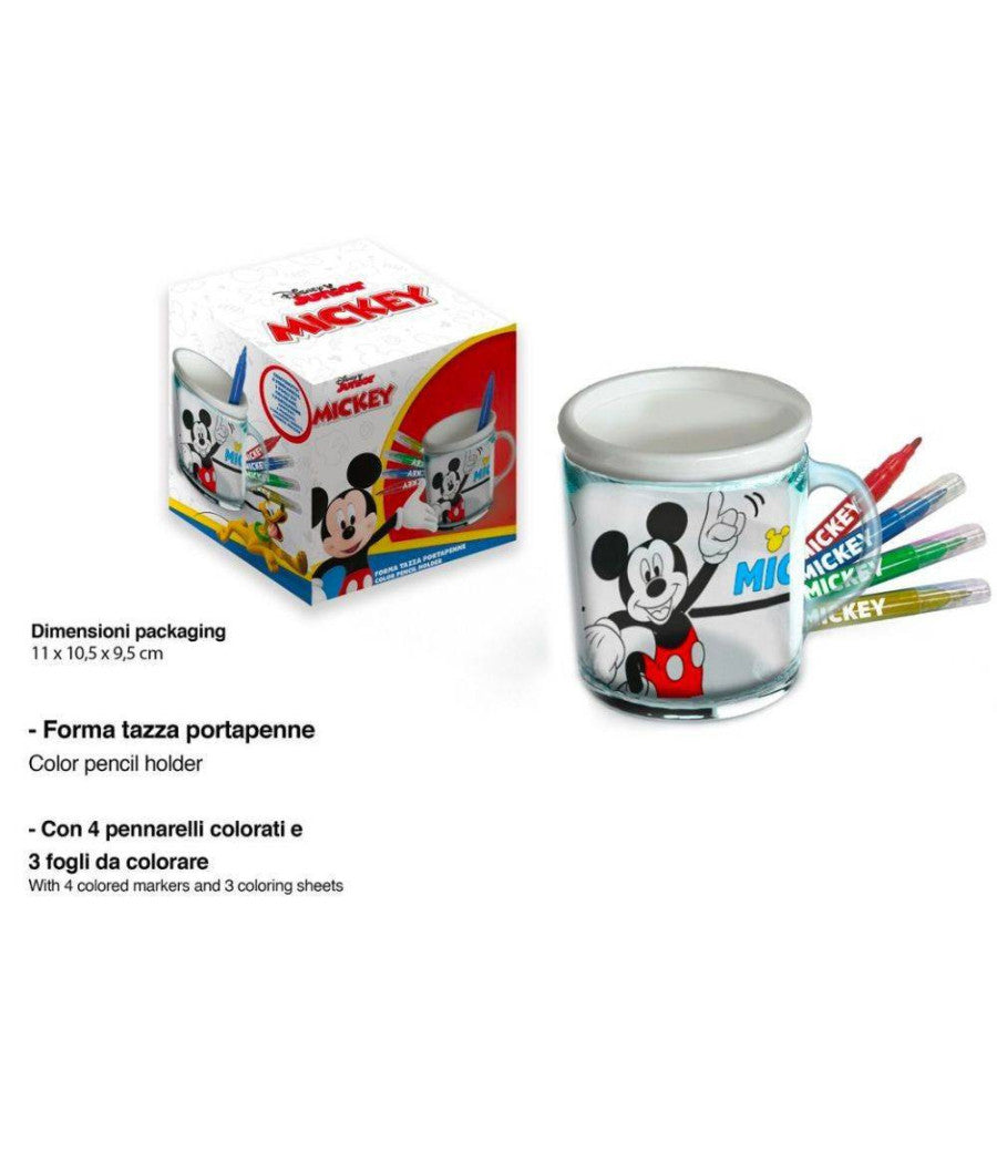 Tazza Portapenne Da Colorare Mickey Mouse Bicchiere Porta Colori Pennarelli         