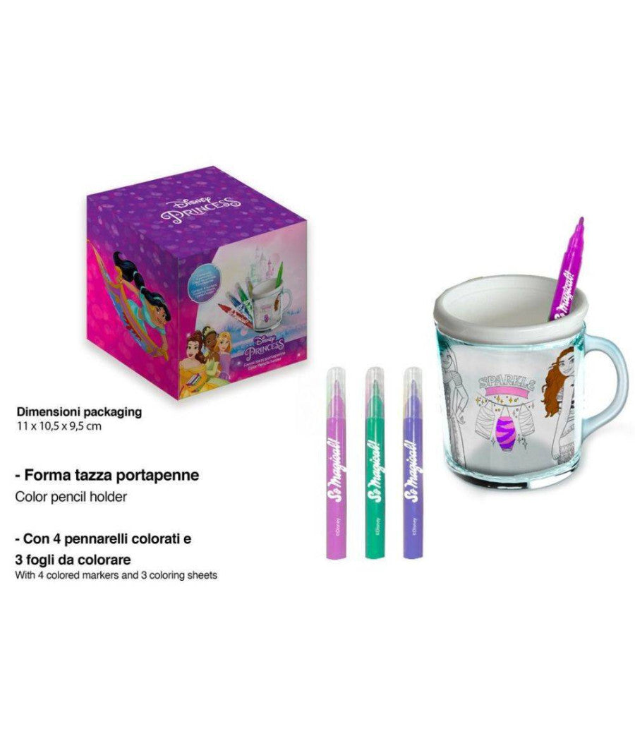 Tazza Portapenne Da Colorare Principesse Disney Bicchiere Porta Pennarelli         